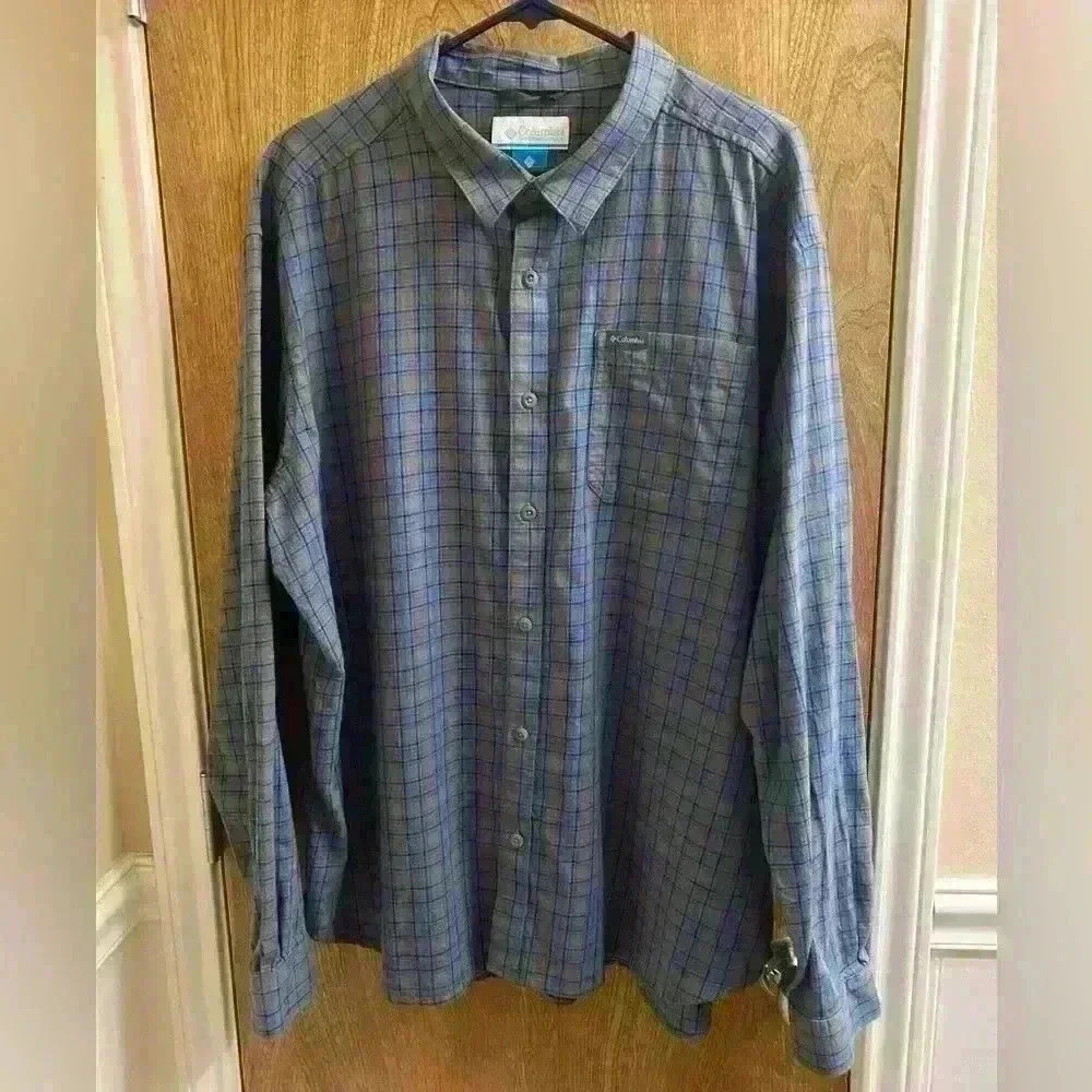 Columbia Men's Vapor Ridge III Long Sleeve Shirt Size XXL Gray Blue Plaid